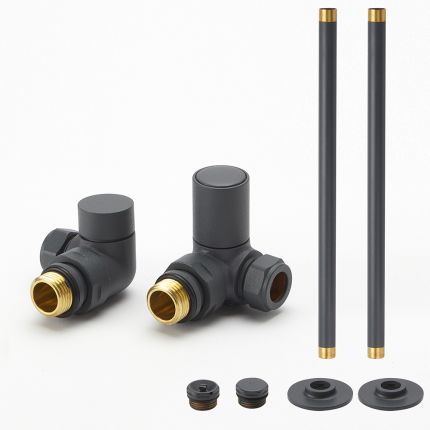 Milano - Modern Corner Radiator Valve and Pipe Set - Anthracite