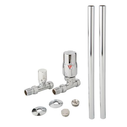 Milano - Modern Thermostatic Straight Radiator Valve and Pipe Set - Chrome