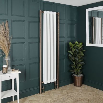 Milano Windsor - Vertical Traditional Column Radiator - 3 Column - White - Custom Extension Pipe Colours