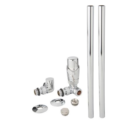 Milano - Modern Thermostatic Corner Radiator Valve and Pipe Set - Chrome
