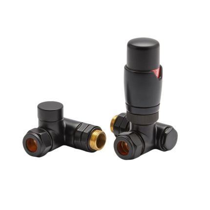 Milano - Black Thermostatic Dual Fuel Corner Radiator Valves