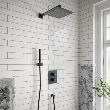 Villeroy & Boch Universal - Thermostatic Shower System with 250mm Square Shower Head and Hand Shower (2 Outlet) - Matt Black