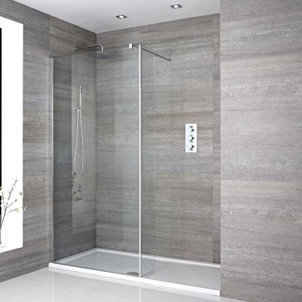Milano Portland - Chrome Walk-In Shower Enclosure with Tray - Choice of Size, Anti-Slip Tray and Return Panel Option