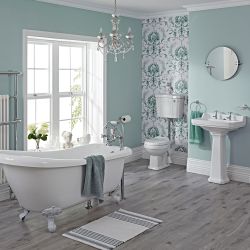 Milano Richmond - Freestanding Slipper Bath Suite, Low Level WC inc Brassware