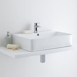 Milano Farington - White Modern Rectangular Countertop Basin with Mono Mixer Tap - 600mm x 420mm