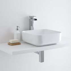 Milano Longton - White Modern Square Countertop Basin with High Rise Mixer Tap - 400mm x 400mm