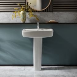 Milano Elswick - Modern 600mm Basin with Full Pedestal - (1 Tap-Hole)