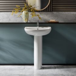Milano Alma - Modern 540mm Basin with Full Pedestal - (1 Tap Hole)