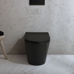 Milano Elements - Modern Round Back to Wall Toilet with Soft Close Seat - Choice of Finish