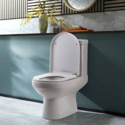Milano Ballam - Modern S-Trap Close Coupled Toilet with Soft Close Seat - Choice of Flush Button Finish