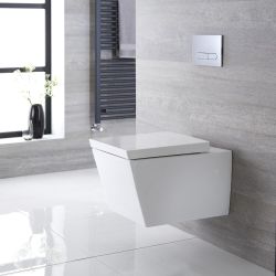 Milano Dalton - White Modern Square Wall Hung Toilet with Soft Close Seat