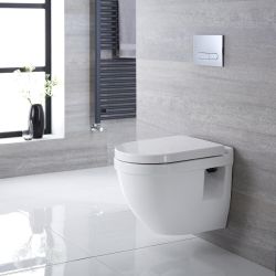 Milano Newby - White Modern Round Wall Hung Toilet with Soft Close Seat