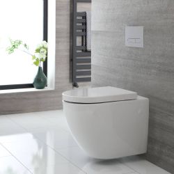 Milano Irwell - White Modern Round Rimless Wall Hung Toilet with Soft Close Seat