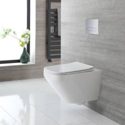 Milano Farington - White Modern Square Wall Hung Rimless Toilet with Soft Close Seat