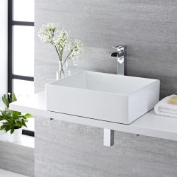 Milano Westby - White Modern Rectangular Countertop Basin - 490mm x 390mm (No Tap-Holes)