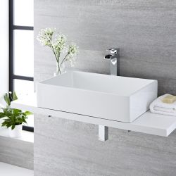 Milano Westby - White Modern Rectangular Countertop Basin with High Rise Mixer Tap - 610mm x 400mm