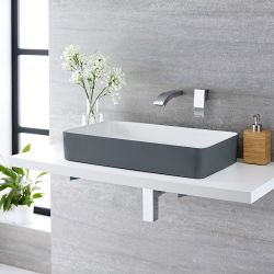 Milano Altcar - Stone Grey Modern Rectangular Countertop Basin - 600mm x 340mm (No Tap-Holes)