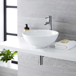 Milano Irwell - White Modern Round Countertop Basin - 400mm x 400mm (No Tap-Holes)