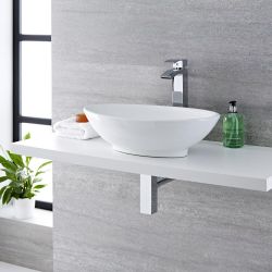 Milano Altham - White Modern Oval Countertop Basin - 520mm x 320mm (No Tap-Holes)