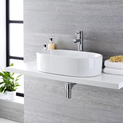 Milano Overton - White Modern Oval Countertop Basin - 575mm x 360mm (No Tap-Holes)