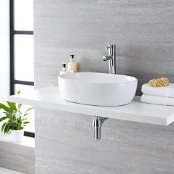 Milano Overton - White Modern Oval Countertop Basin - 480mm x 350mm (No Tap-Holes)