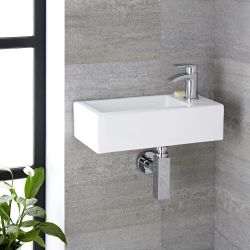 Milano Elswick - White Modern Rectangular Wall Hung Basin - 450mm x 250mm (1 Tap-Hole)