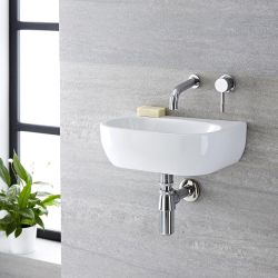 Milano Mellor - White Modern Oval Wall Hung Basin - 420mm x 290mm (No Tap-Holes)