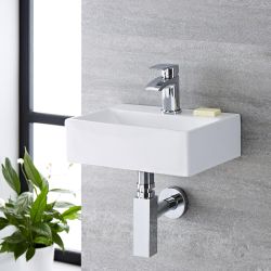 Milano Elswick - White Modern Rectangular Wall Hung Basin - 360mm x 250mm (1 Tap-Hole)