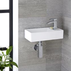 Milano Dalton - White Modern Rectangular Wall Hung Basin - 400mm x 220mm (1 Tap-Hole)