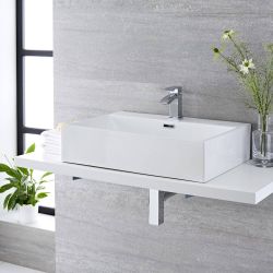 Milano Elswick - White Modern Rectangular Countertop Basin - 605mm x 430mm (1 Tap-Hole)