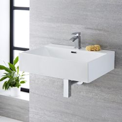 Milano Elswick - White Modern Rectangular Wall Hung Basin - 605mm x 430mm (1 Tap-Hole)