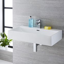 Milano Elswick - White Modern Rectangular Wall Hung Basin - 750mm x 420mm (1 Tap-Hole)