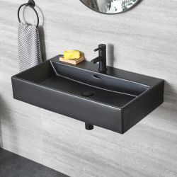 Milano Nero - Black Modern Rectangular Wall Hung Basin - 750mm x 420mm (1 Tap-Hole)