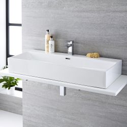 Milano Elswick - White Modern Rectangular Countertop Basin - 1000mm x 420mm (1 Tap-Hole)