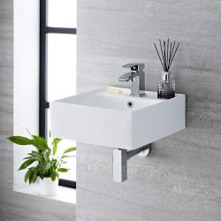 Milano Dalton - White Modern Square Wall Hung Basin - 410mm x 410mm (1 Tap-Hole)