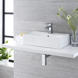 Milano Dalton - White Modern Rectangular Countertop Basin - 550mm x 310mm (1 Tap-Hole)