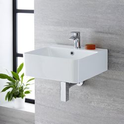 Milano Farington - White Modern Rectangular Wall Hung Basin - 460mm x 420mm (1 Tap-Hole) - with Chrome Overflow