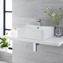 Milano Farington - White Modern Rectangular Countertop Basin with Mono Mixer Tap - 520mm x 420mm