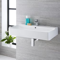 Milano Farington - White Modern Rectangular Wall Hung Basin - 800mm x 415mm (1 Tap-Hole) - with Chrome Overflow