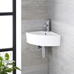 Milano Newby - White Modern Round Wall Hung Corner Basin - 460mm x 320mm (1 Tap-Hole)