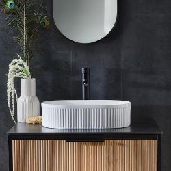 490x310mm Oval Ceramic Counter Top Fluted Basin