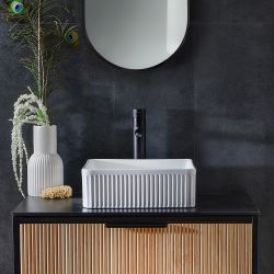 Milano Florence - White Fluted Square Countertop Basin - 380mm (No Tap-Holes)