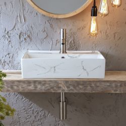 Milano Elswick - Marble Effect Rectangular Countertop Basin - 500mm x 350mm (1 Tap Hole)