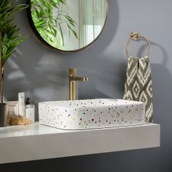 Milano Rivington - Terrazzo Effect Rectangular Countertop Basin - 505mm x 370mm (No Tap Holes)