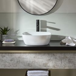 Milano Berkely - White Modern Round Countertop Basin - 400mm (No Tap-Holes)