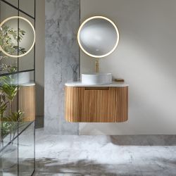 Milano Chalton - Oak Curved Wall Hung Fluted Vanity Unit - Choice of Size and Basin