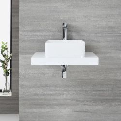 Milano Lurus - 600mm Floating Shelf with Countetop Basin - White
