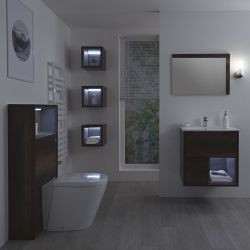 Milano Bexley - Dark Oak Modern 600mm Vanity Unit, WC unit, Rivington Pan, Three Storage Units and Mirror