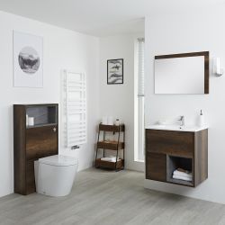 Milano Bexley - Dark Oak Modern 600mm Vanity Unit with WC Unit and Rivington Back to Wall Pan