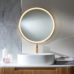 Milano Camila - Brushed Copper Modern Round Anti-Fog LED Mirror - 600mm
